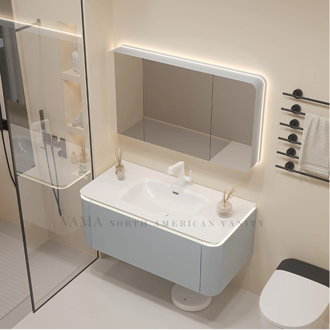 Vama 36 Inch Modern Style Wall Mounted Melamine Board Bathroom Vanity with LED Light