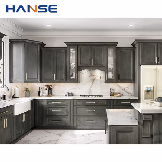 American Style Classic Cherry Raised Panel Square Diagonal Corner Cabinet Modular Solid Wood Kitchen Distressed Cabinets
