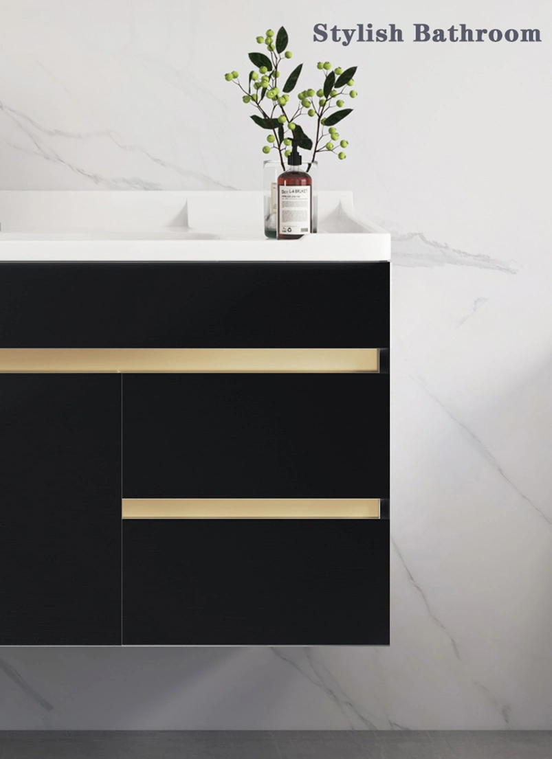 Luxury Rectangular Black Gold Design Waterproof Solid Wood Cabinet Bathroom Vanity Sink Perfect for Hotels and Home Bathrooms