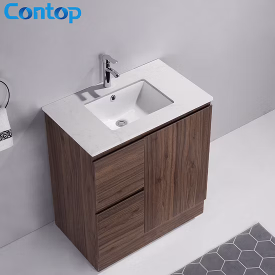 Modern Simple Style Wood Grain Melamine Plywood Bathroom Vanity