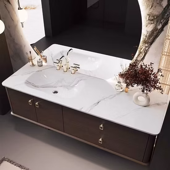 High End Modern Lacquer Painting PVC Bathroom Vanity with LED Smart Mirror Cabinet