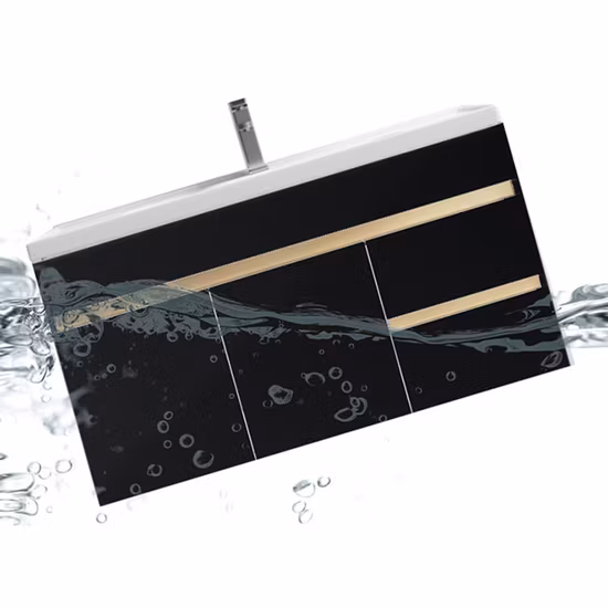 Luxury Rectangular Black Gold Design Waterproof Solid Wood Cabinet Bathroom Vanity Sink Perfect for Hotels and Home Bathrooms