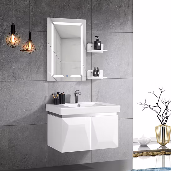 Modern Luxury White Hotel Wall Mount PVC Bathroom Vanity Cabinet Bathroom Vanities Cabinets with Sink