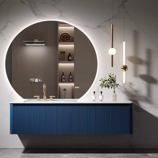 2023 New Marble Top Melamine Bathroom Vanity with LED Mirror Cabinet